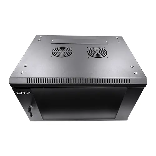 6U Wall Mount Cabinet (600mm x 450mm) Glass Door - Black Metal Construction